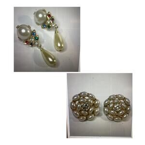 Two pair of faux pearl post earrings costume jewelry vintage or vintage look